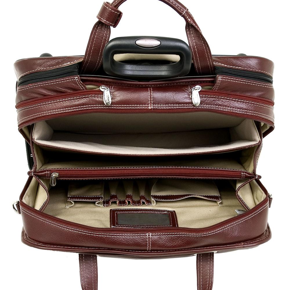 Siamod Carugetto 45294 Cognac Leather Detachable-Wheeled Laptop Case