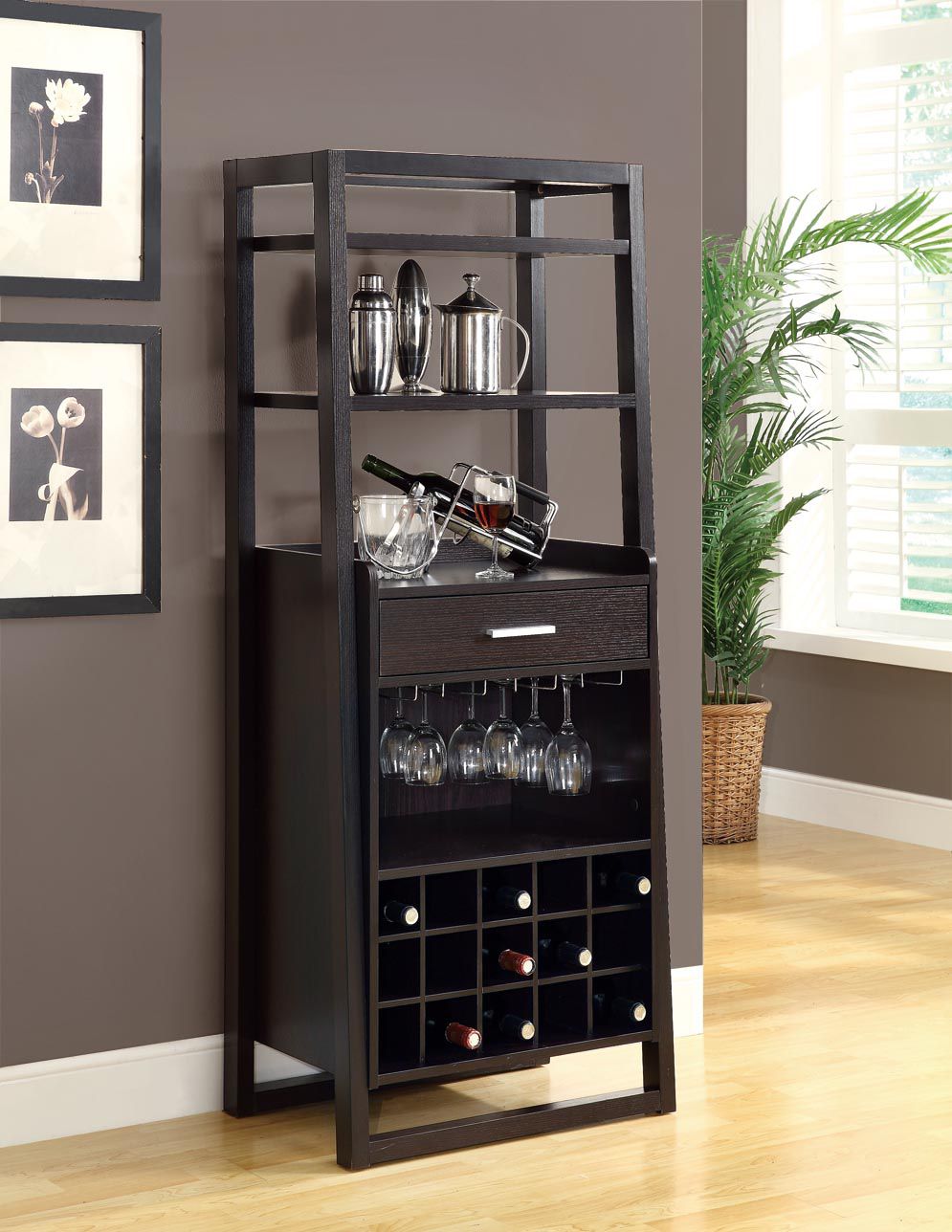 Monarch Specialties HOME BAR - 60"H / CAPPUCCINO LADDER STYLE