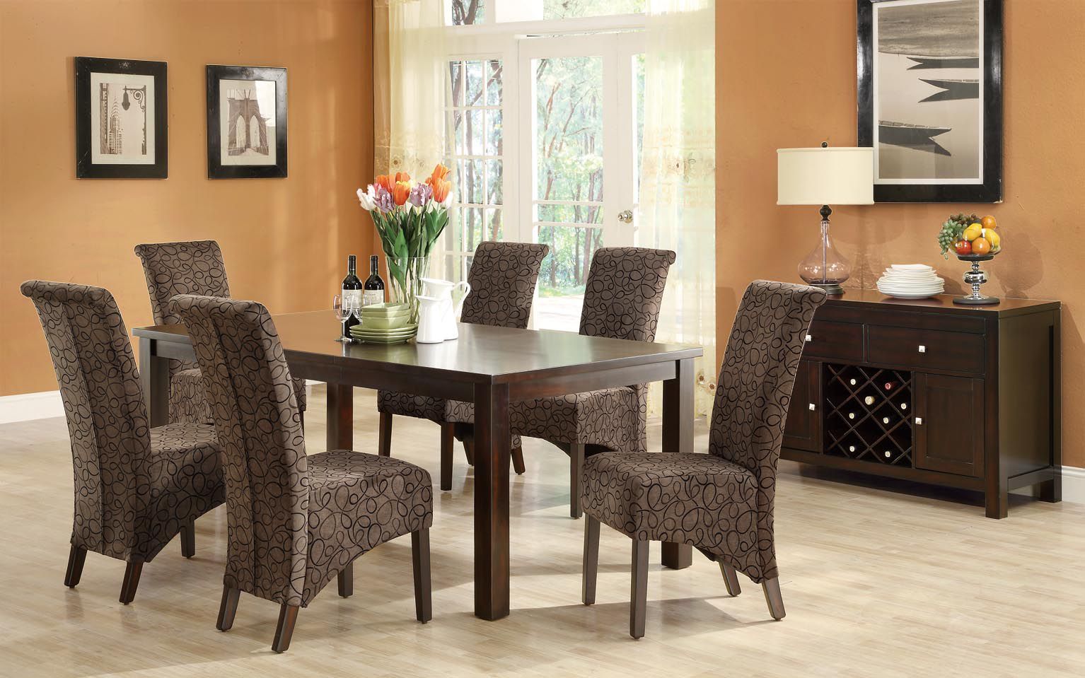 Monarch Specialties DINING CHAIR - 2PCS / 40"H / BROWN SWIRL FABRIC