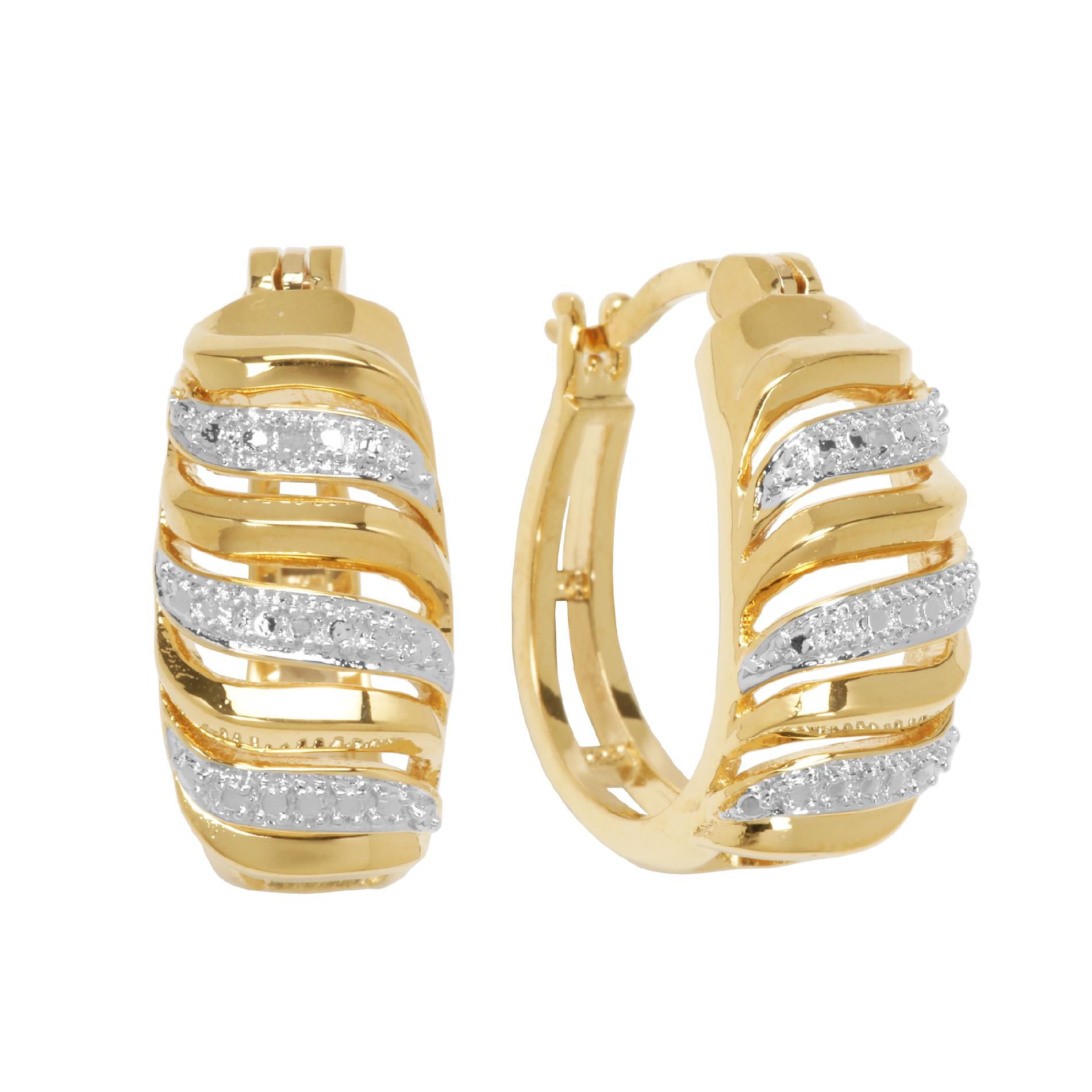 18K Gold Over Bronze Diamond Accent Two Tone Hoop Earrings