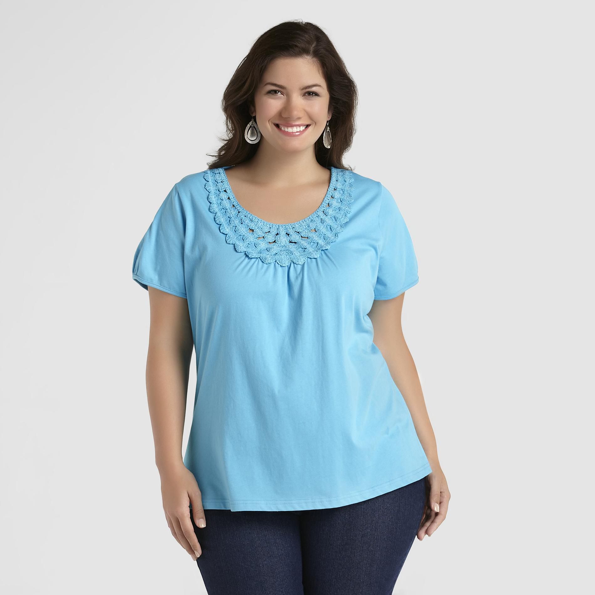 Basic Editions Women's Plus Crocheted T-Shirt