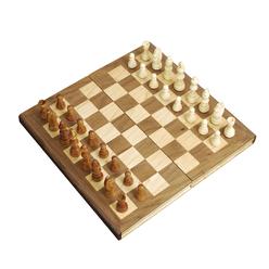 STERLING Games 12" Wooden Chess Set Portable Travel Folding Board with Magnetic Closure and Felted Interior Piece Holder Storage