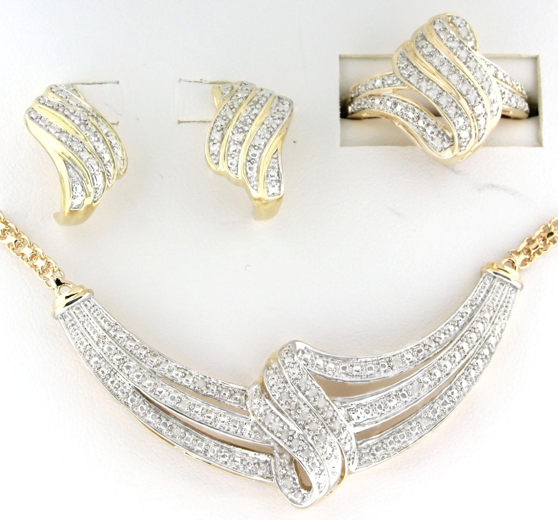 Gold Plated 1/2Cttw. Diamond Necklace Earring and Ring Set