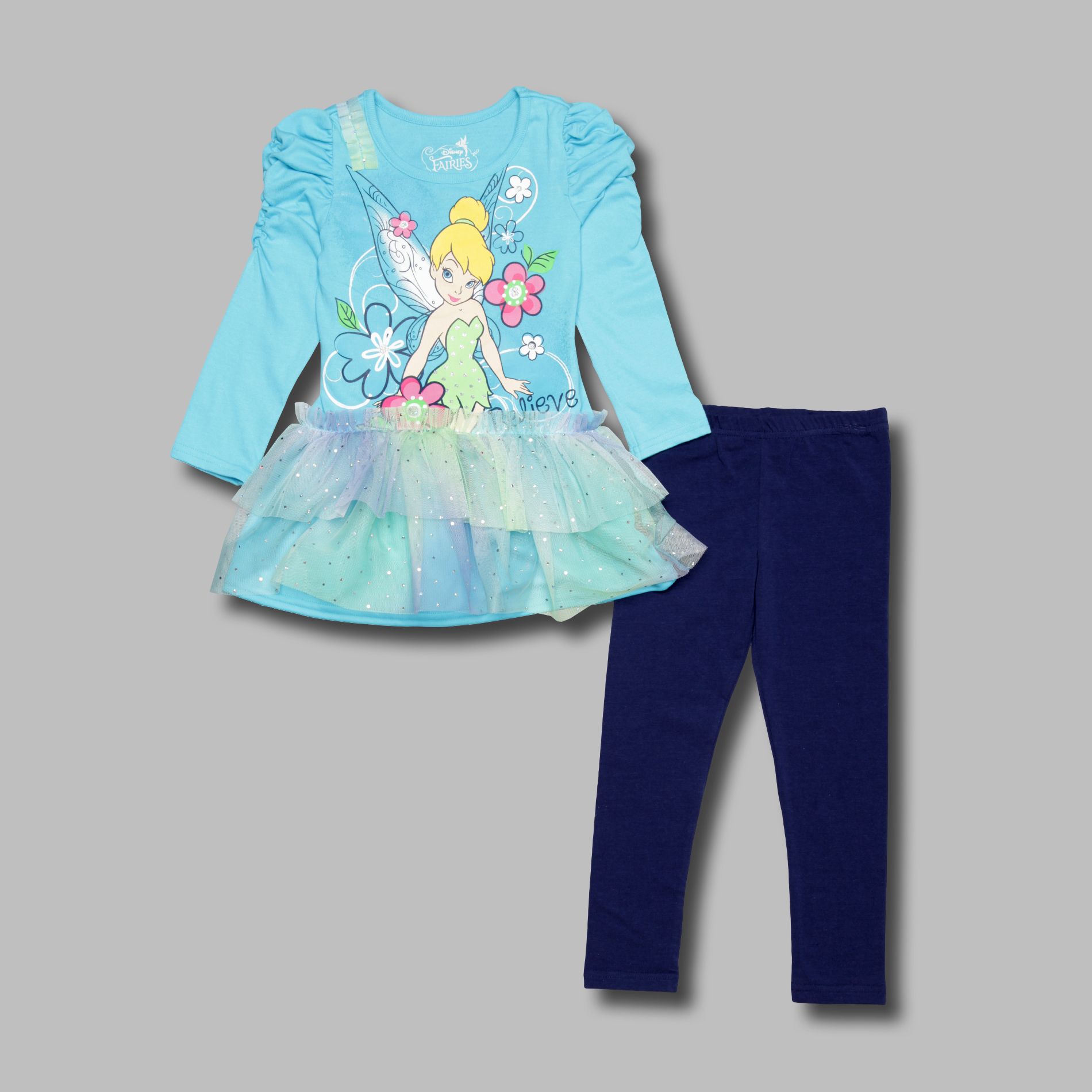Girl&#8217;s Set 2-Piece Long Sleeve Legging Tinker Bell Turquoise