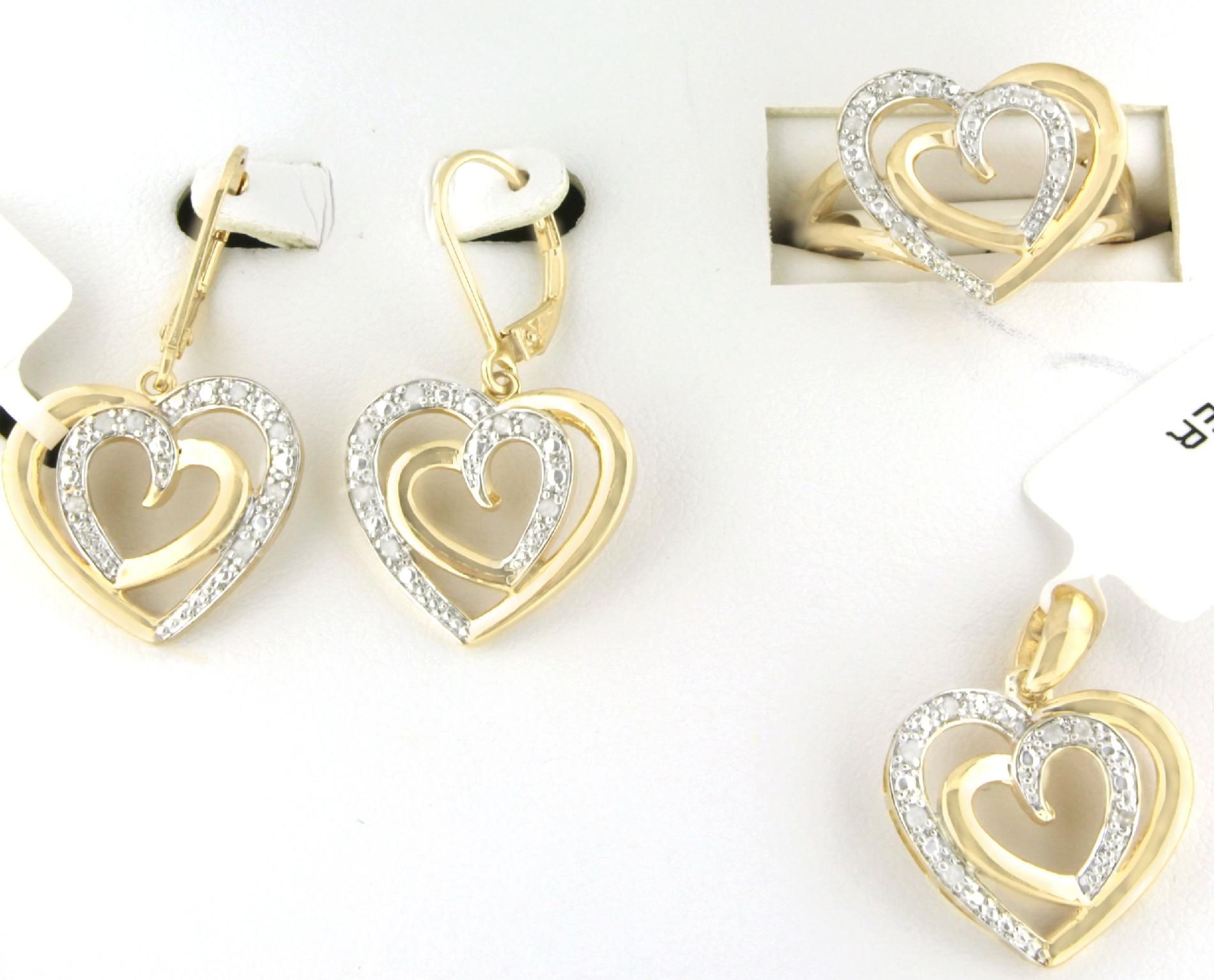 Gold Over Brass 0.25cttw 3 Piece Heart Set