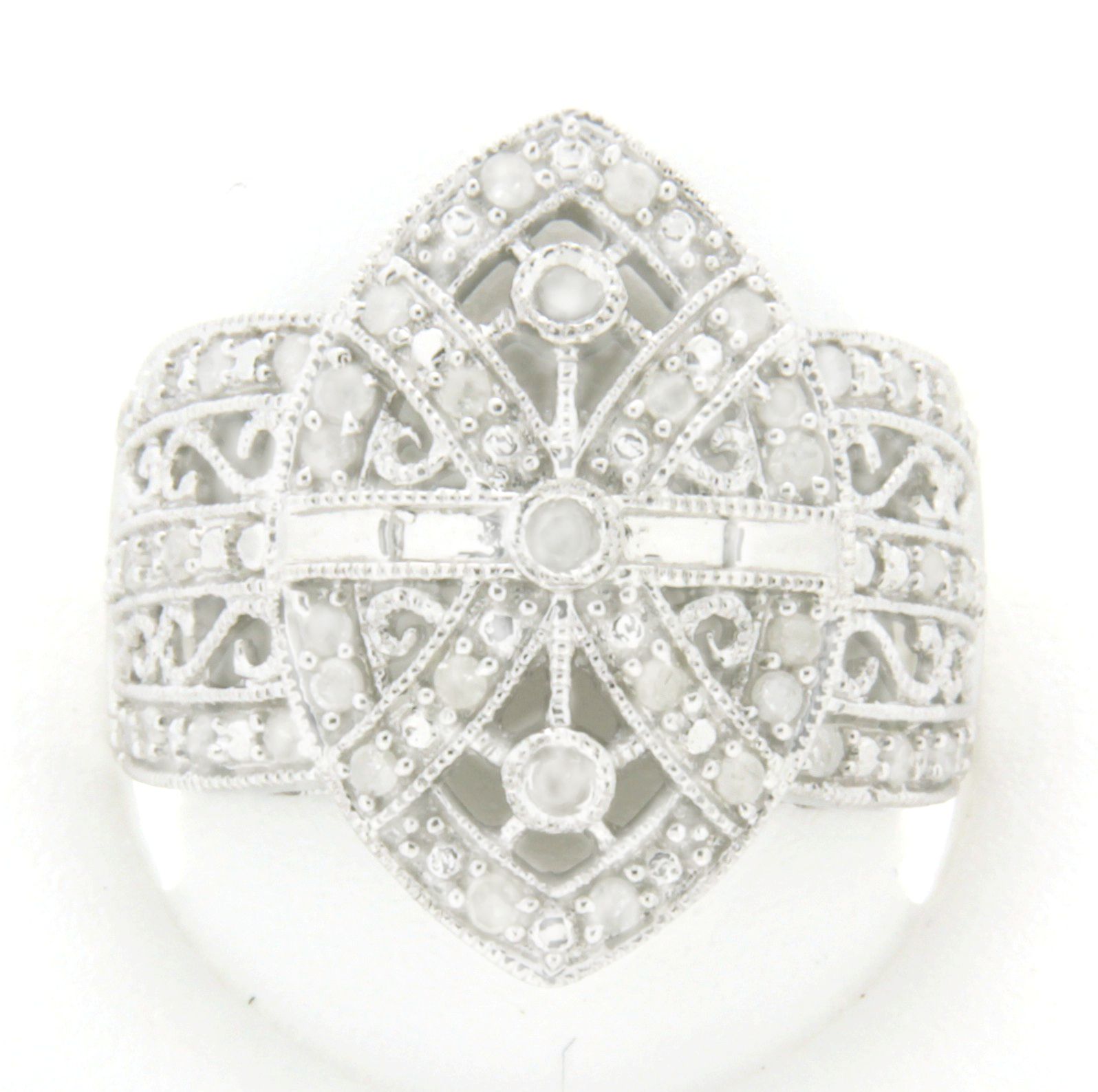 Sterling Silver 0.50cttw Filigree Marquise Ring