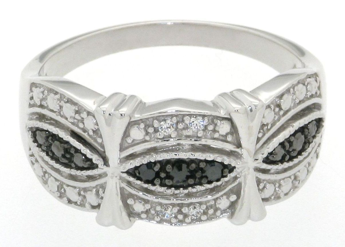 Sterling Silver Diamond Accent Black & White Filigree Ring