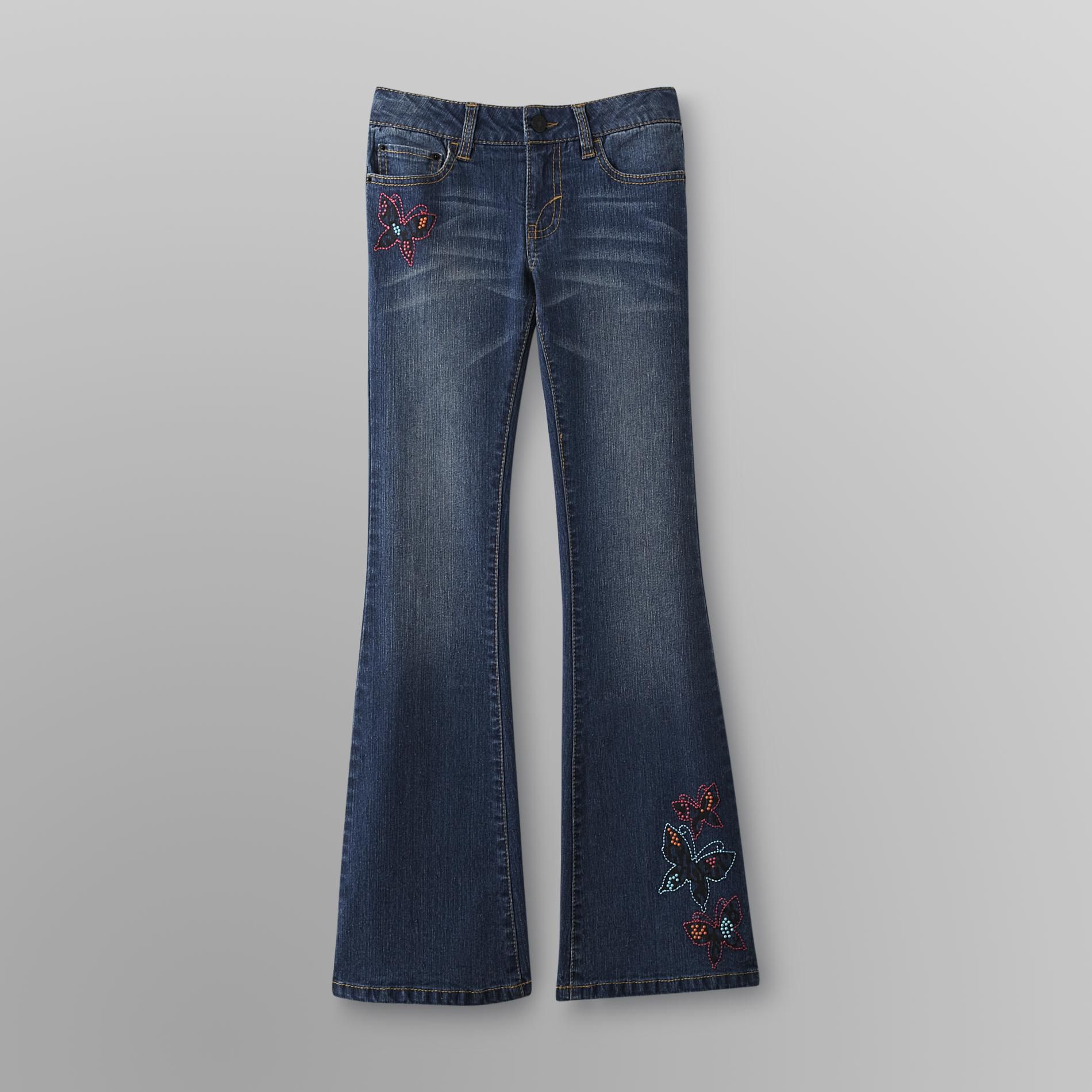 Canyon River Blues Girl's Studded Flare Jeans - Butterflies