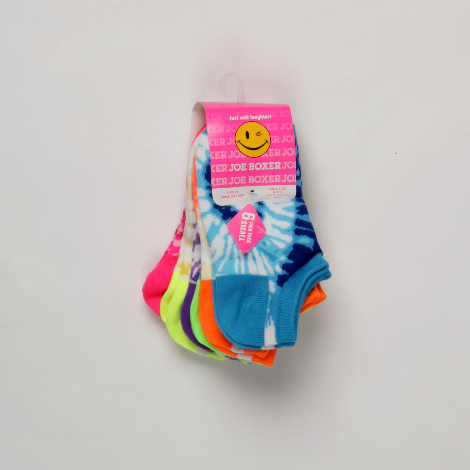 Joe Boxer Girl&#8217;s Socks Ankle 6-Pack Neon Tie-Dye