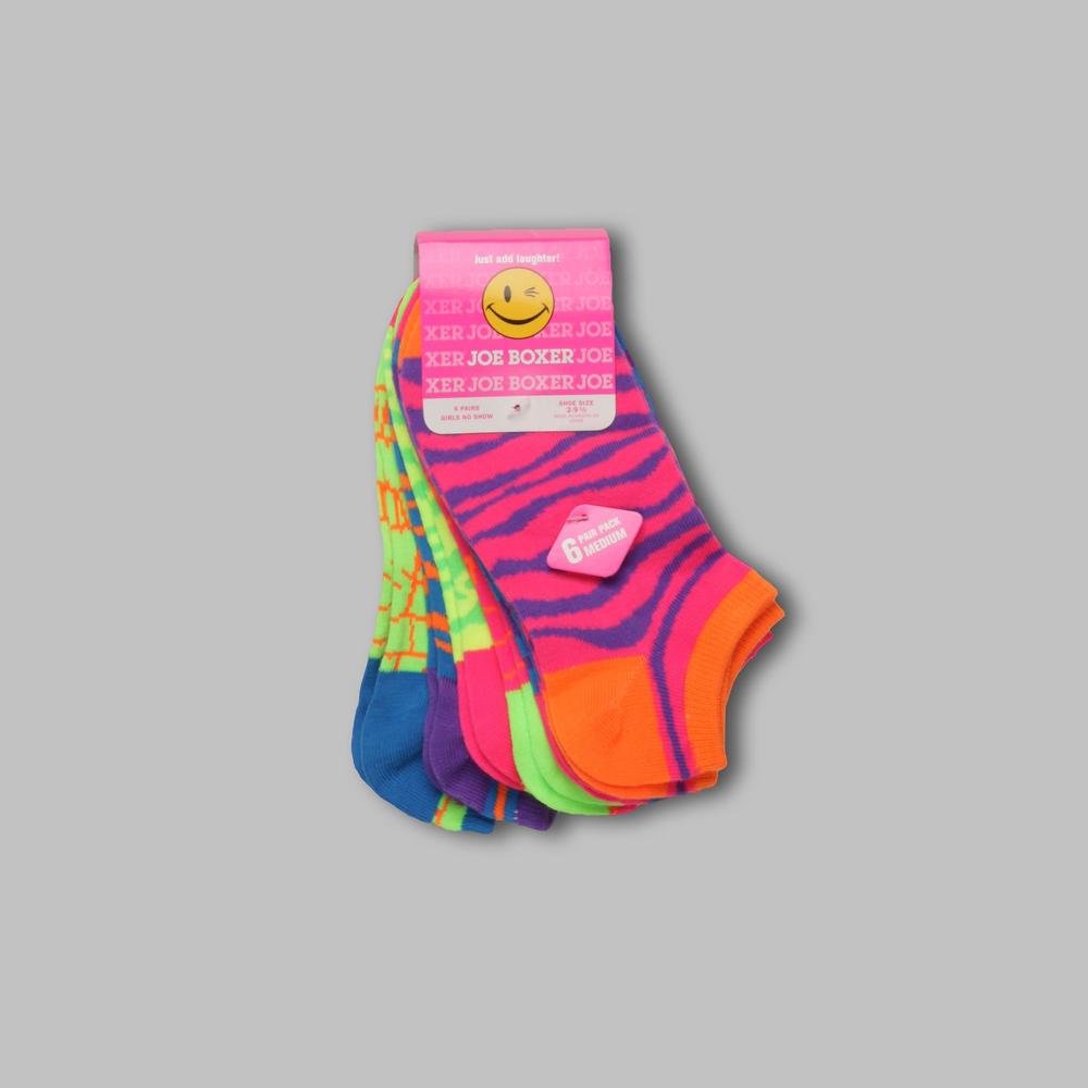Joe Boxer Girl&#8217;s Socks Ankle 6-Pack Neon Pattern