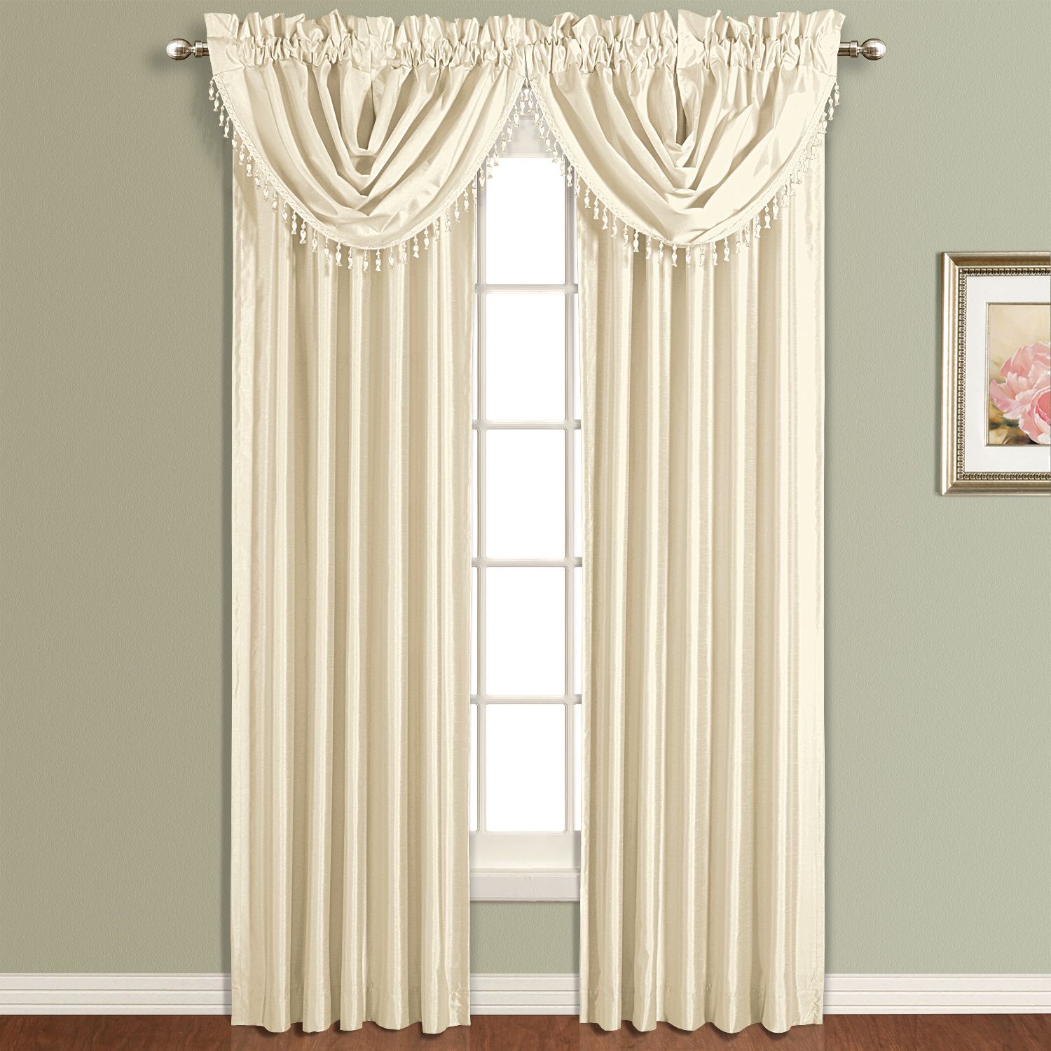United Curtain Company Anna 50 X 32 waterfall  valance:white, natural, sage, taupe, blue, gold, burgundy & chocolate