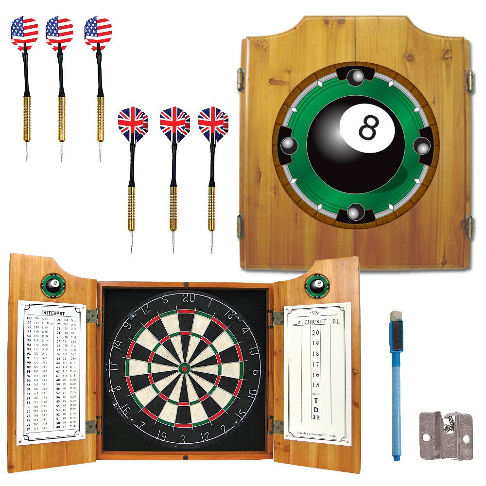 Trademark Global 8-Ball Dart Cabinet includes Darts and Board