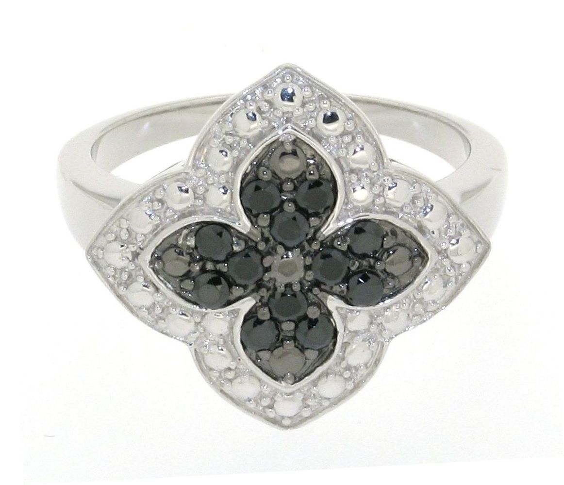 Sterling Silver 0.25cttw Black & White Flower Ring