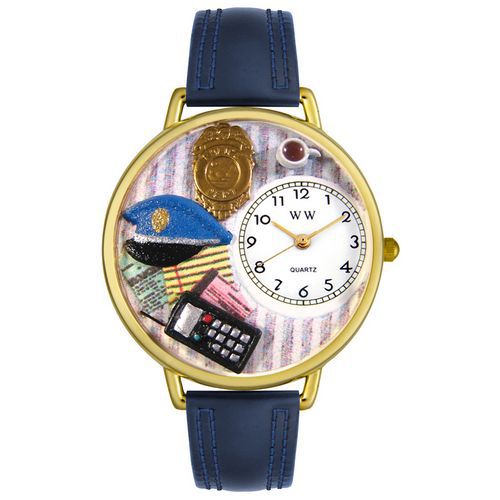 Whimsical Gifts Police Officer Navy Blue Leather And Goldtone Watch #