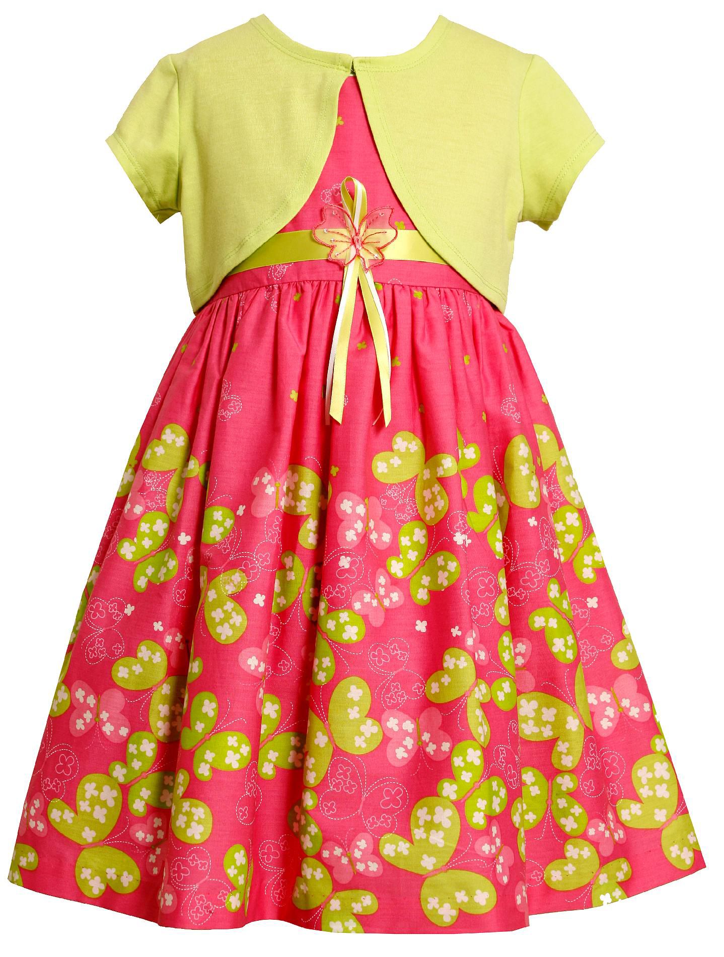 Ashley Ann Girl&#8217;s Dress Butterfly Twofer Fuchsia/Green