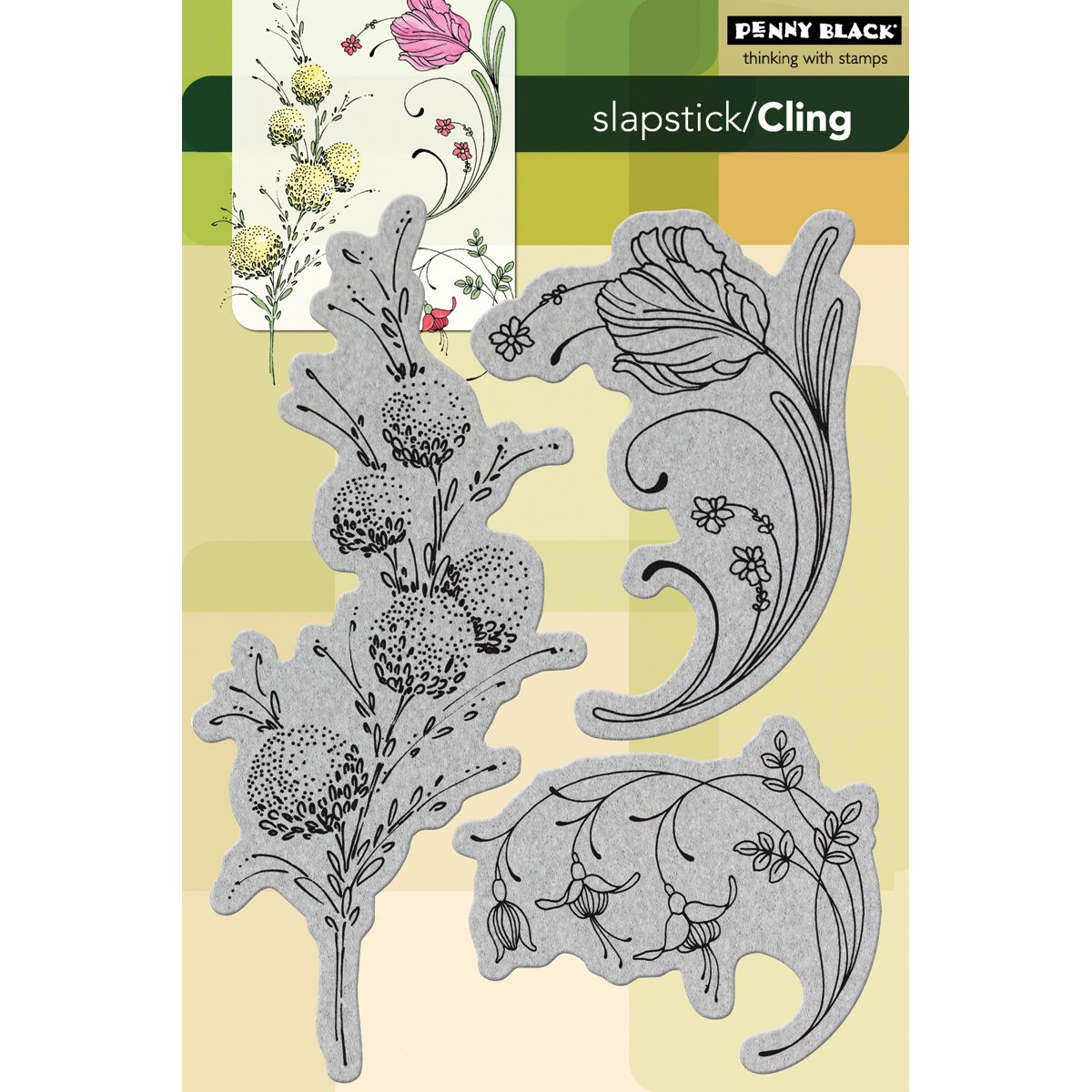 Penny Black Cling Rubber Stamp 5"X7-1/2"-Delicate Florals