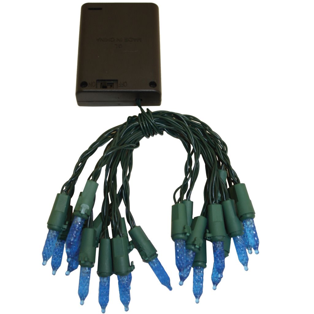 Good Tidings Holiday Light Set - LED Battery Operated M5 20 Blue Lights on a Green Wire