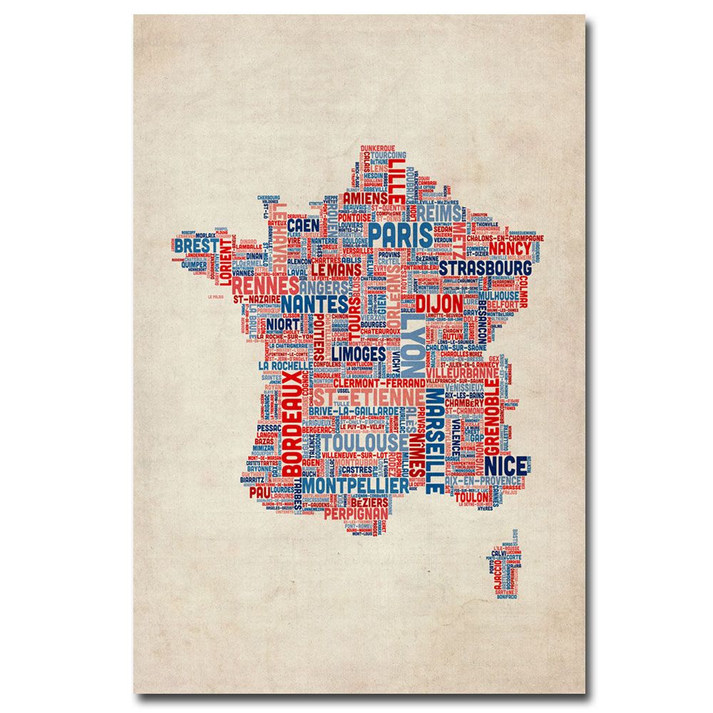 Trademark Global Michael Tompsett 'France - Cities Text Map' Canvas Art