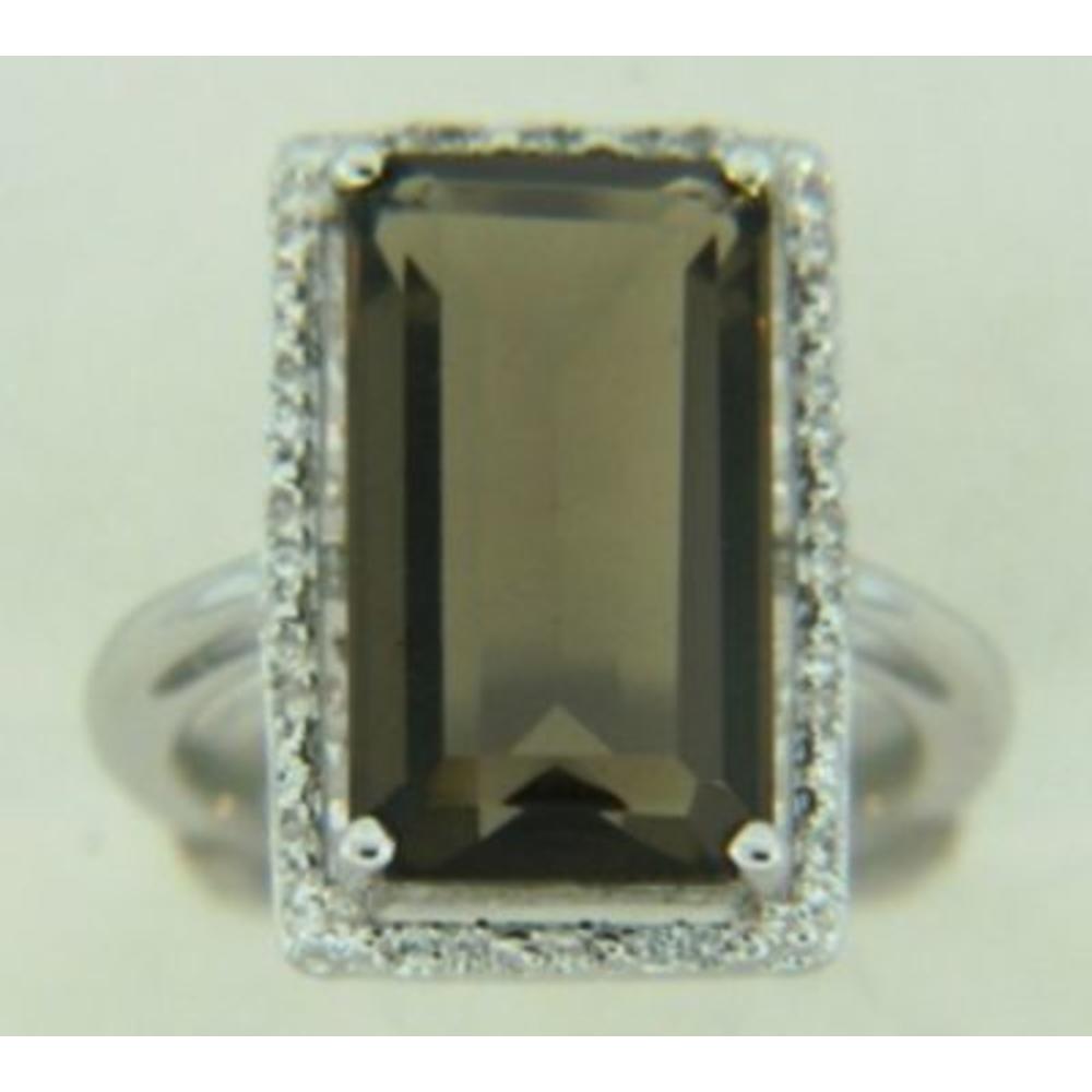 Bella Riche 9.5 Cttw. Emerald-Cut Smoky Quartz & White Zircon Sterling Silver Ring