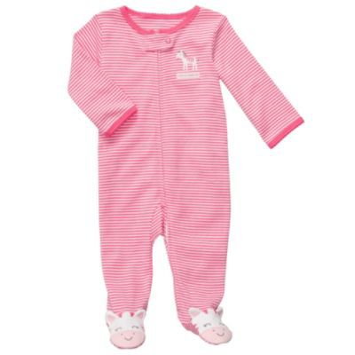 Carter's Newborn Girl&#8217;s Bodysuit Long Sleeve Footed Zebra Pink