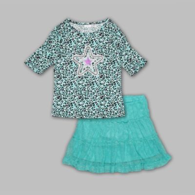 Piper Girl&#8217;s Top & Scooter Set Star/Animal Print Short Sleeve &#8211; Blue