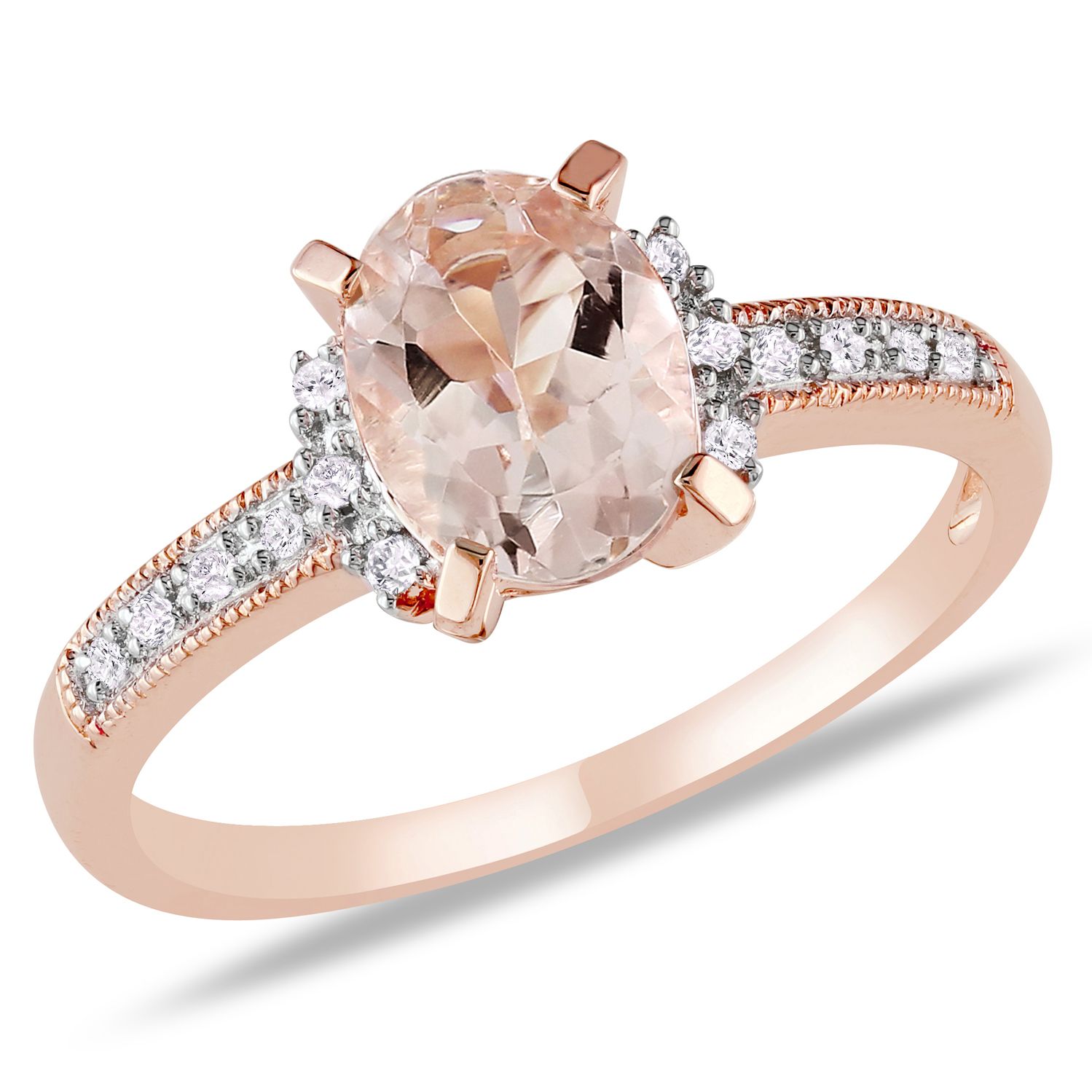 Amour 0.07 Carat T.W. Diamond and 1 1/7 Carat T.G.W. Morganite Fashion Ring Pink Sterling Silver GH I2;I3