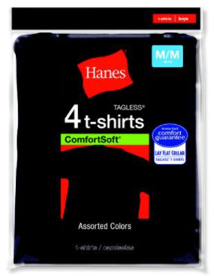 Hanes Boy's ComfortSoft Tagless 4 Pack T-Shirts - Assorted