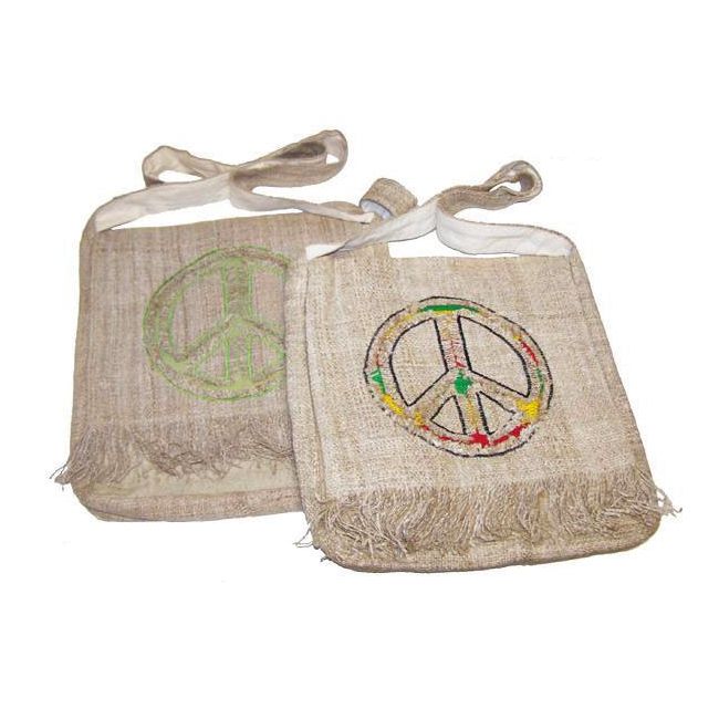 Artisan Handicrafts Handcrafted Hemp Messenger Bag w/Peace Sign