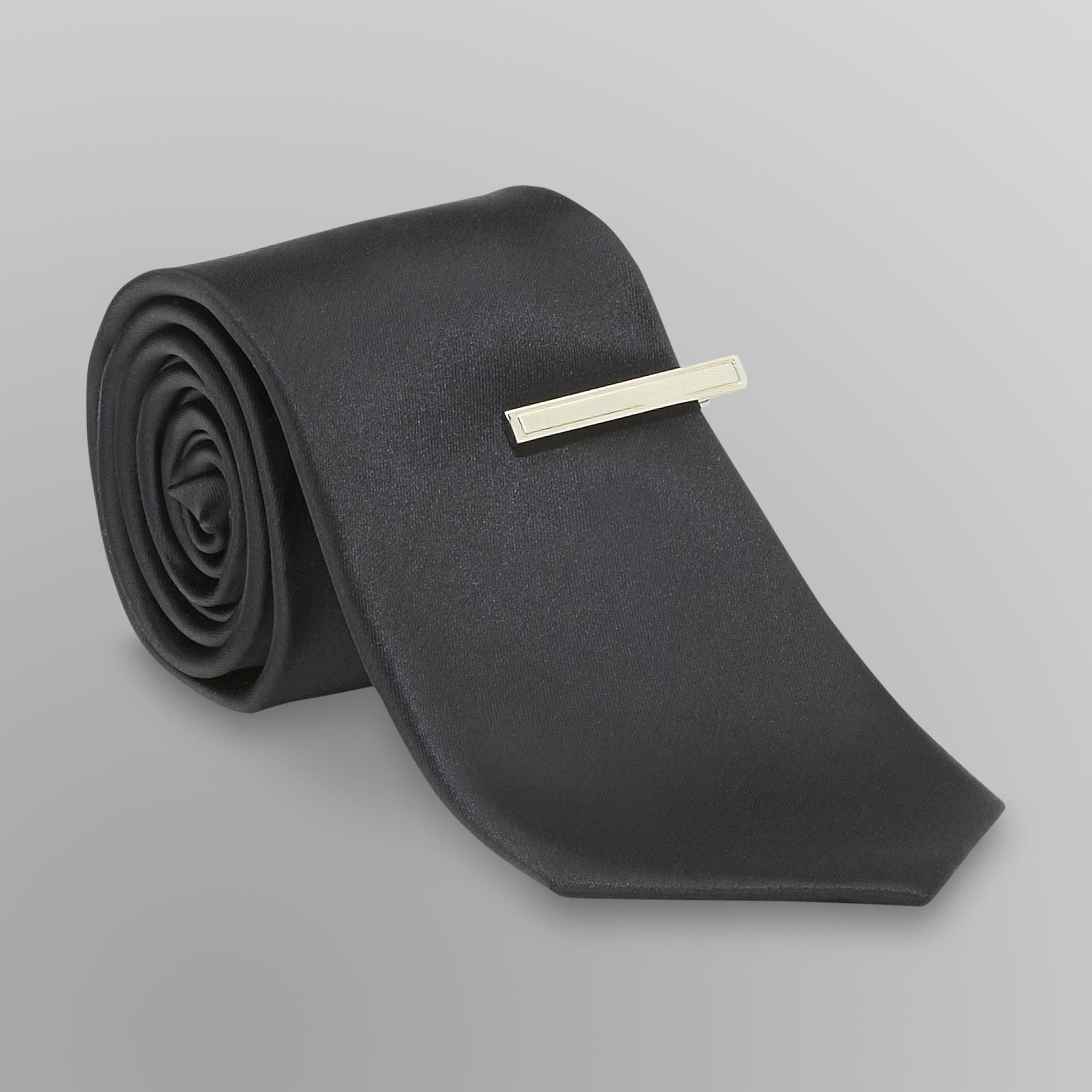 David Taylor Collection Men's Solid Satin Necktie & Tie Clip