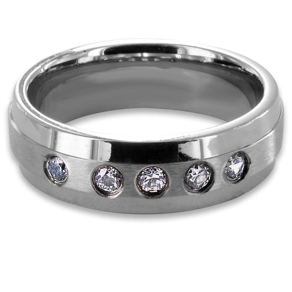 West Coast Jewelry Stainless Steel Brushed Center Crystal Ring