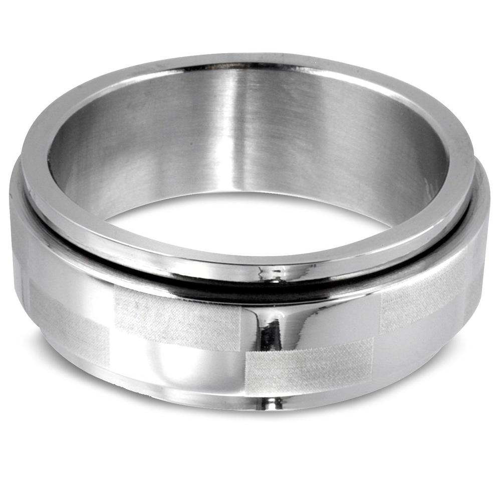 West Coast Jewelry Men's Stainless Steel Checker Spinner Ring