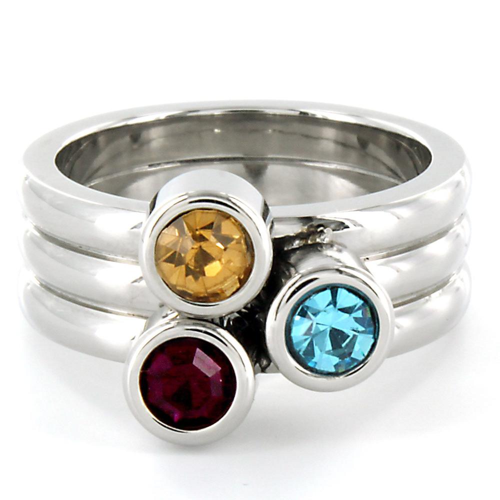West Coast Jewelry Stainless Steel Stacked Crystal Detail Ring