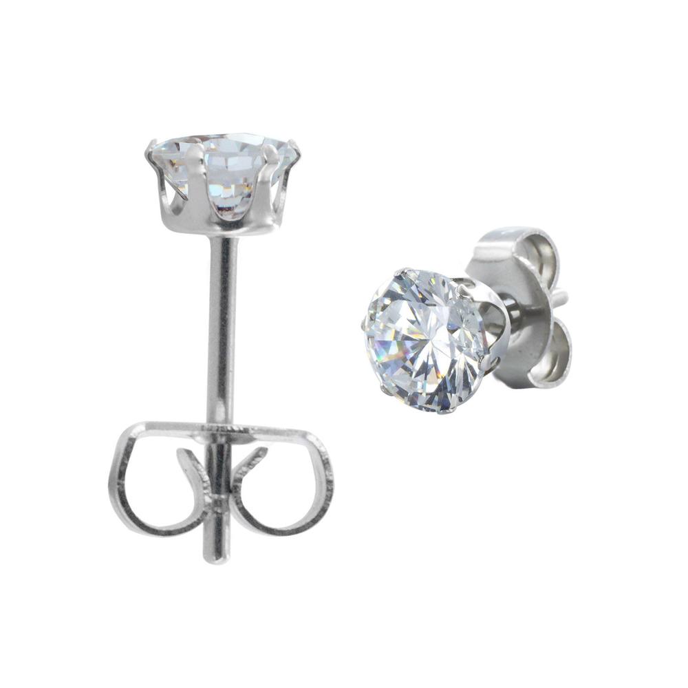 West Coast Jewelry Stainless Steel Stud Earrings with Round Clear Cubic Zirconia
