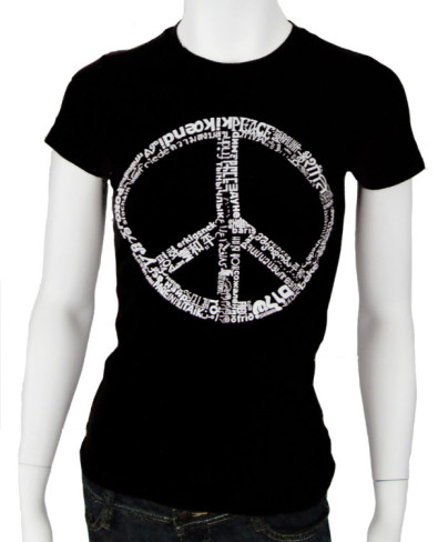Los Angeles Pop Art Women's Word Art T-Shirt - The Word Peace in 77 Languages Online Exclusive