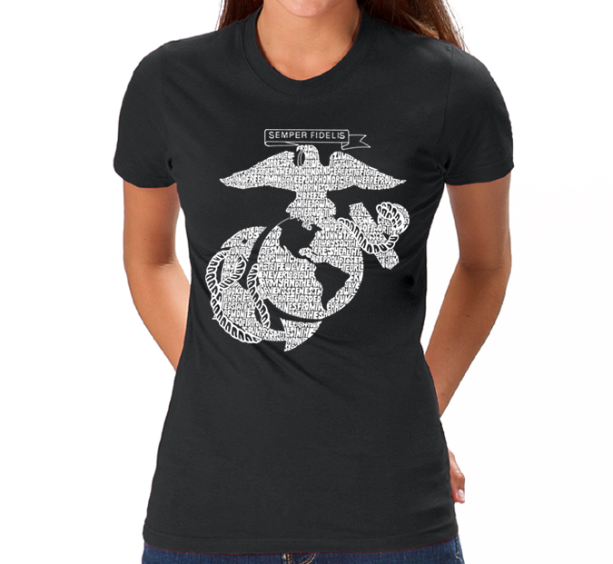 Los Angeles Pop Art Women's Word Art T-Shirt - Lyrics To The Marines Hymn Online Exclusive