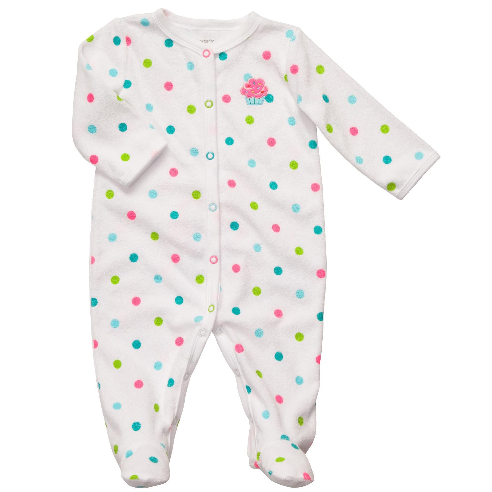Carter's Infant Girl&#8217;s Blanket Sleeper Dotted Terry &#8211; Cupcake
