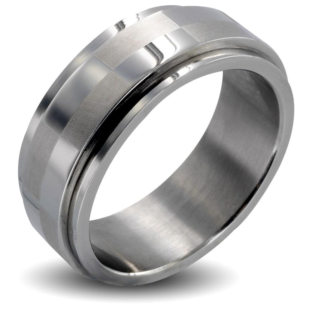 West Coast Jewelry Men's Stainless Steel Checker Spinner Ring