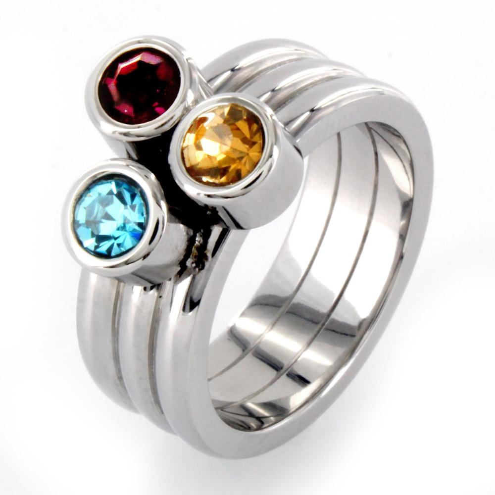 West Coast Jewelry Stainless Steel Stacked Crystal Detail Ring