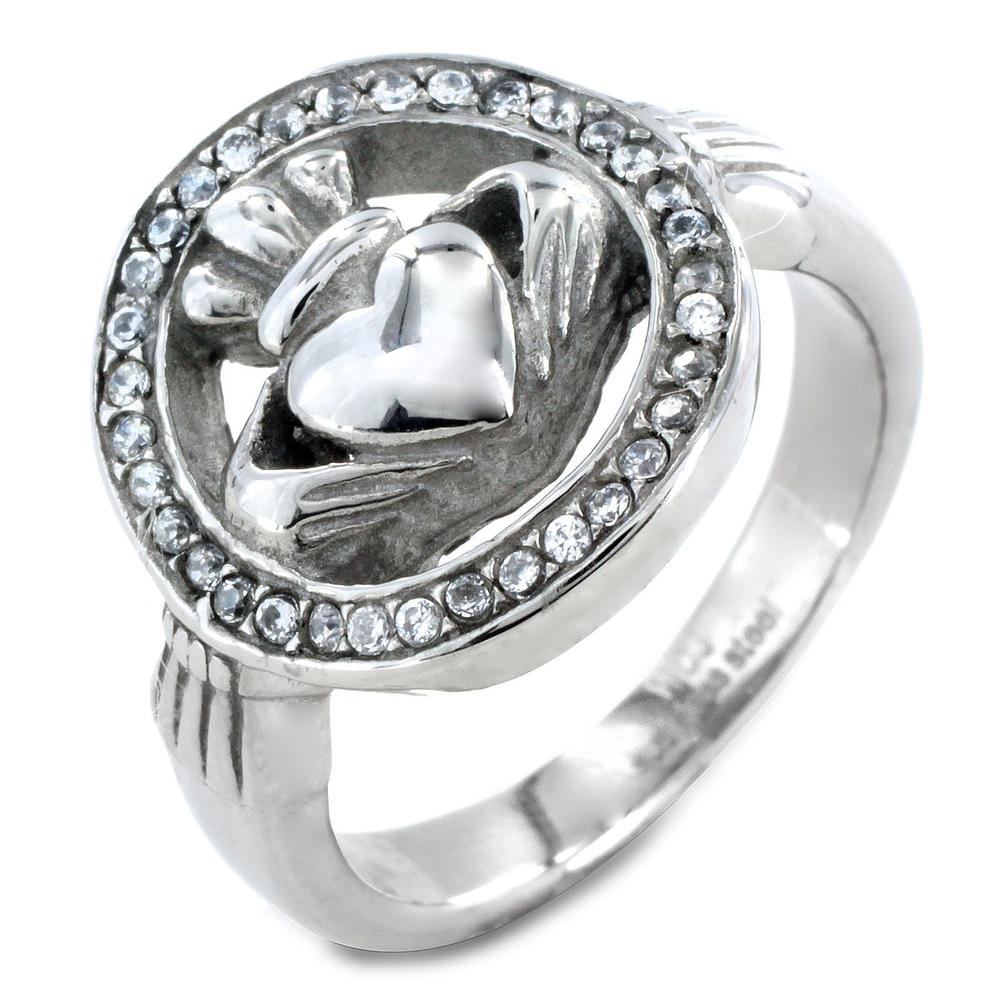 West Coast Jewelry Stainless Steel Cubic Zirconia Claddagh Ring