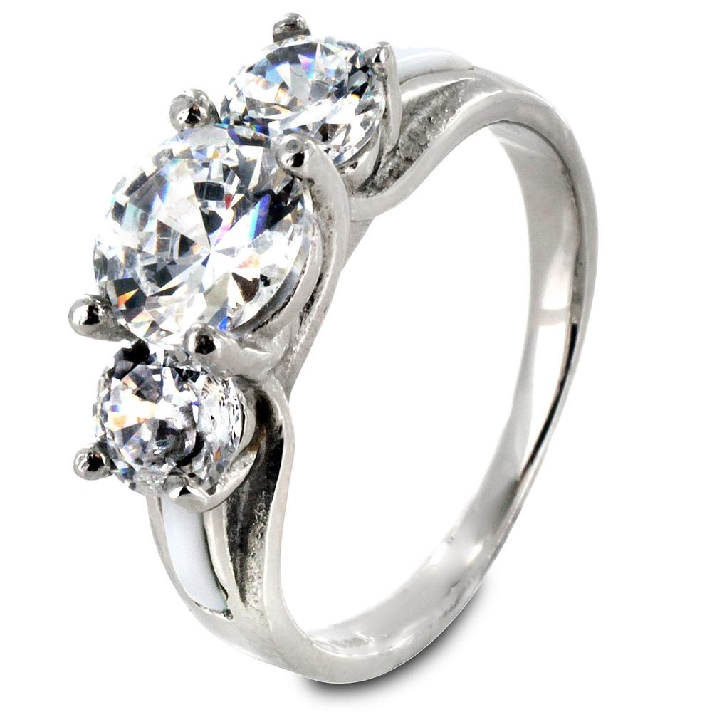 West Coast Jewelry Stainless Steel Three-Stone Cubic Zirconia Ring