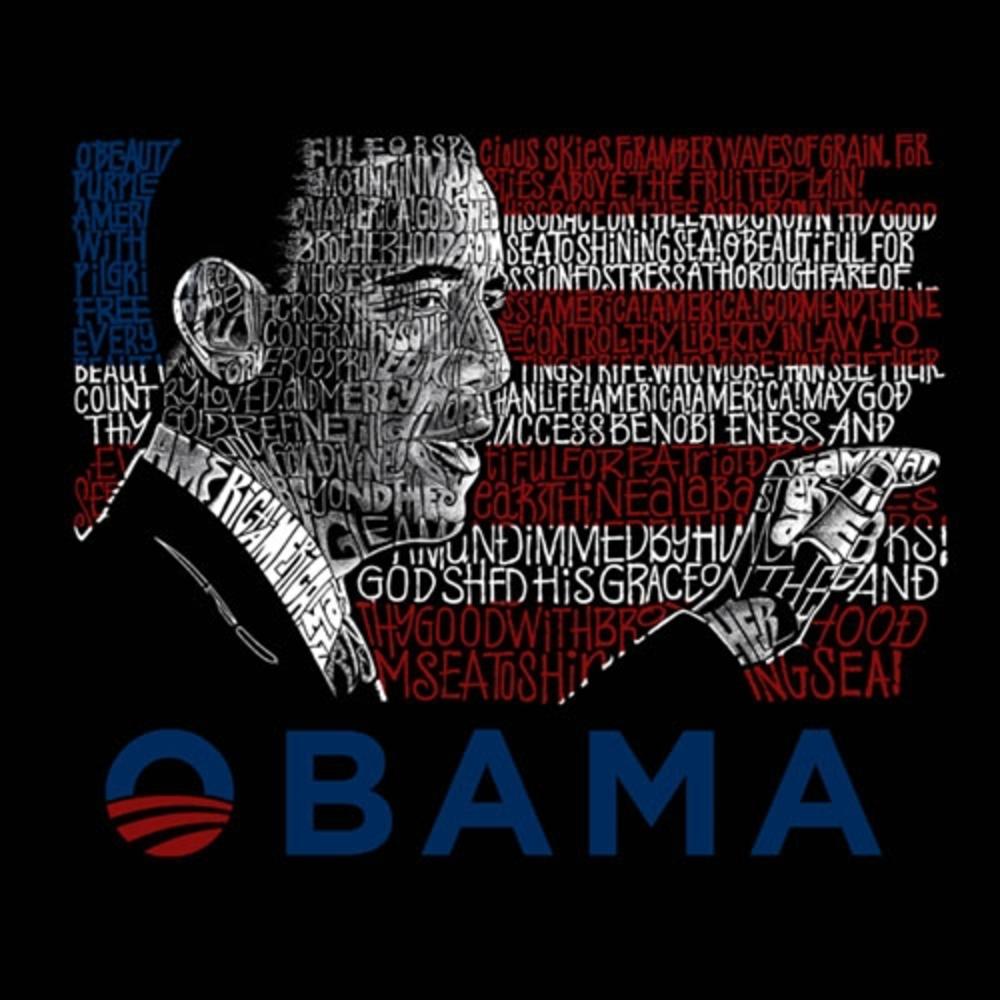 Los Angeles Pop Art Men's Word Art Hooded Sweatshirt- Barack Obama - All Lyrics to America the Beautiful