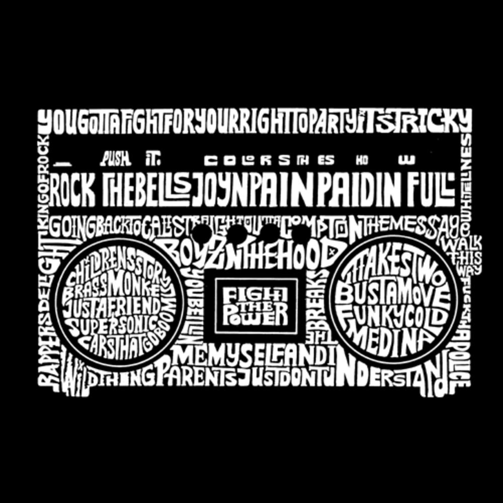 Los Angeles Pop Art Men's Word Art Hoodie- Greatest Rap Hits of The 1980's