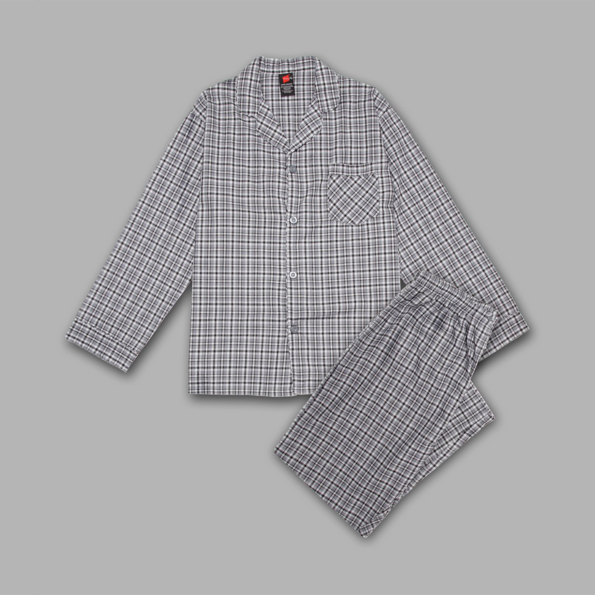 Hanes Men&#8217;s Pajama Set Woven Plaid Long Sleeve