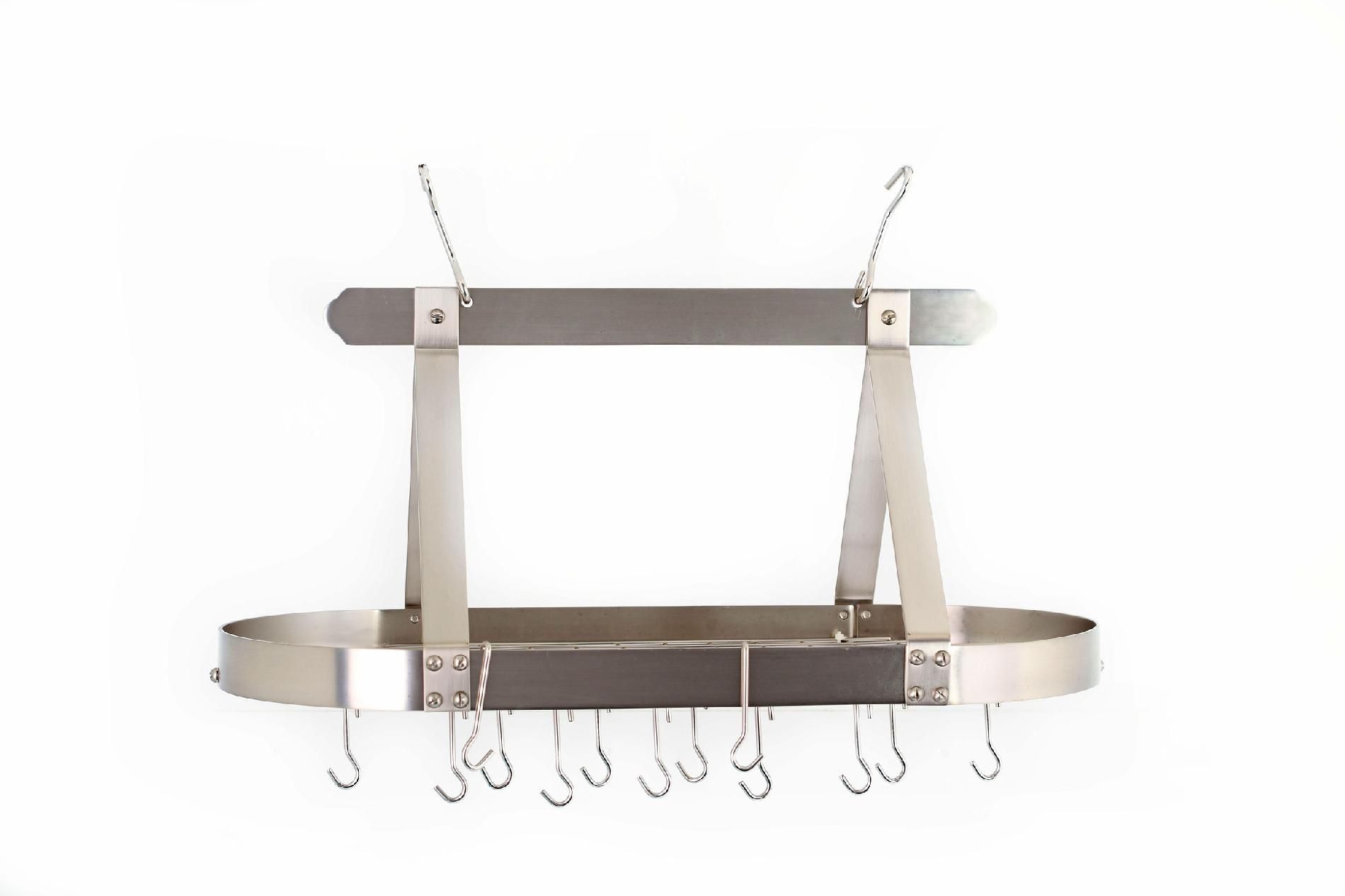 old dutch international ltd.oval hanging pot rack with grid 24 hook