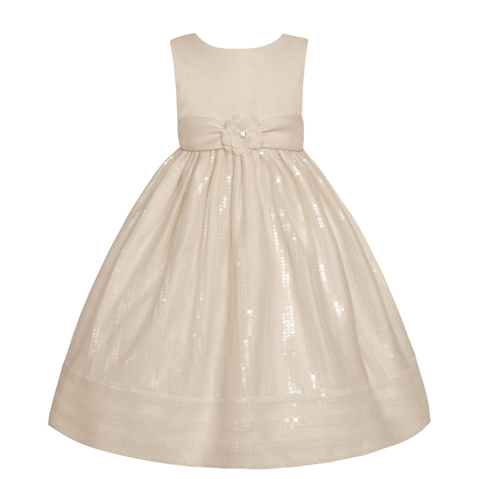 American Princess Girl&#8217;s Dress Formal Sleeveless Sequined Skirt Ivory