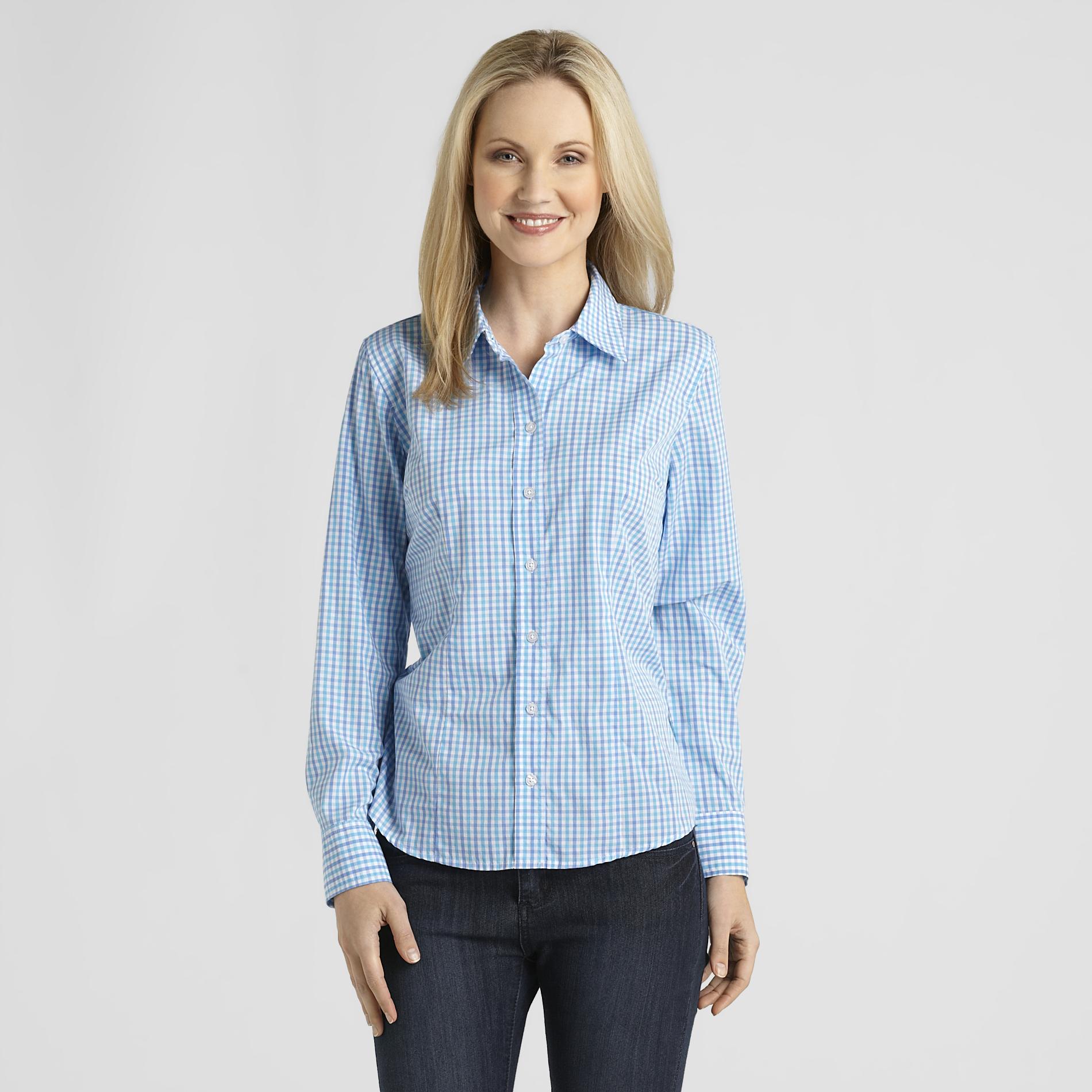 Basic Editions Women's Easy Care Shirt - Checkered
