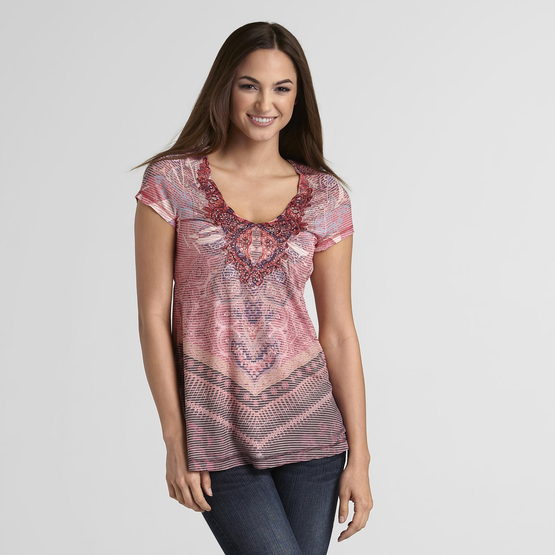 Live and Let Live Women's Lace Neck Top - Paisley