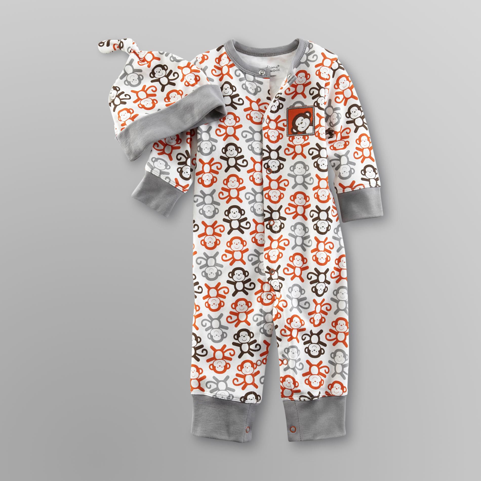 Welcome to the World Infant Boy's Jumpsuit & Cap - Monkey