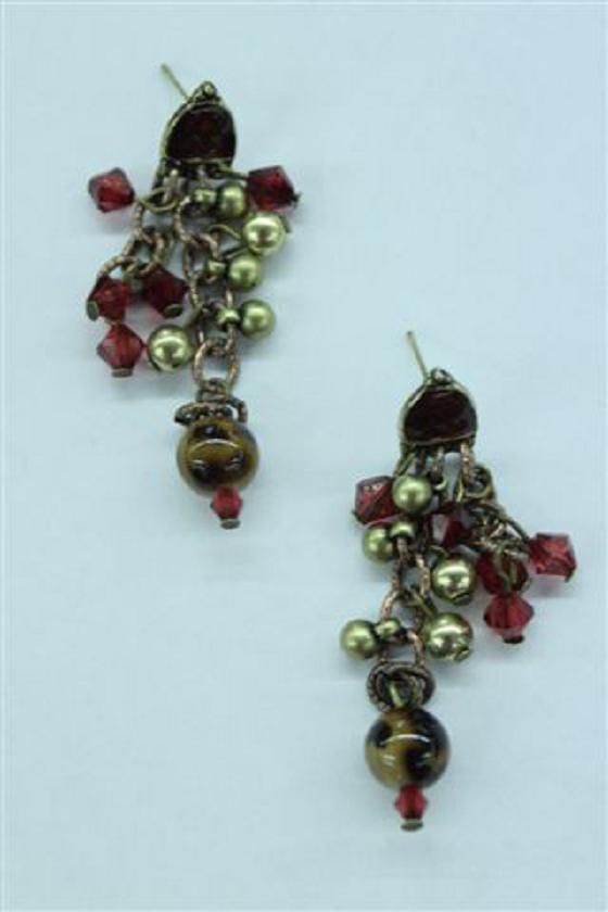Aris by Treska Earrings Beaded Cluster Studded Multicolored