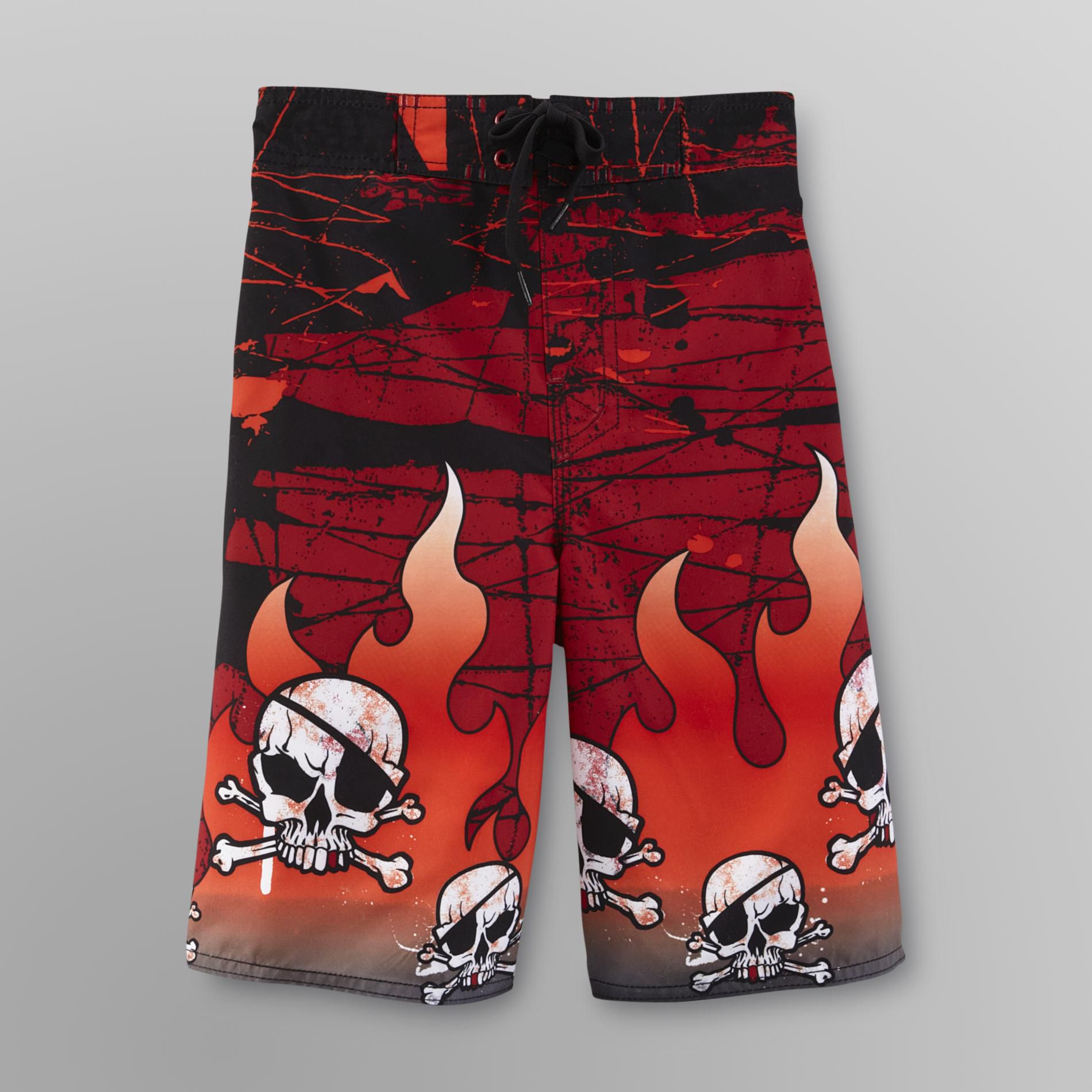 Joe Boxer Boy's Swim Trunks - Flames/Pirate Skulls